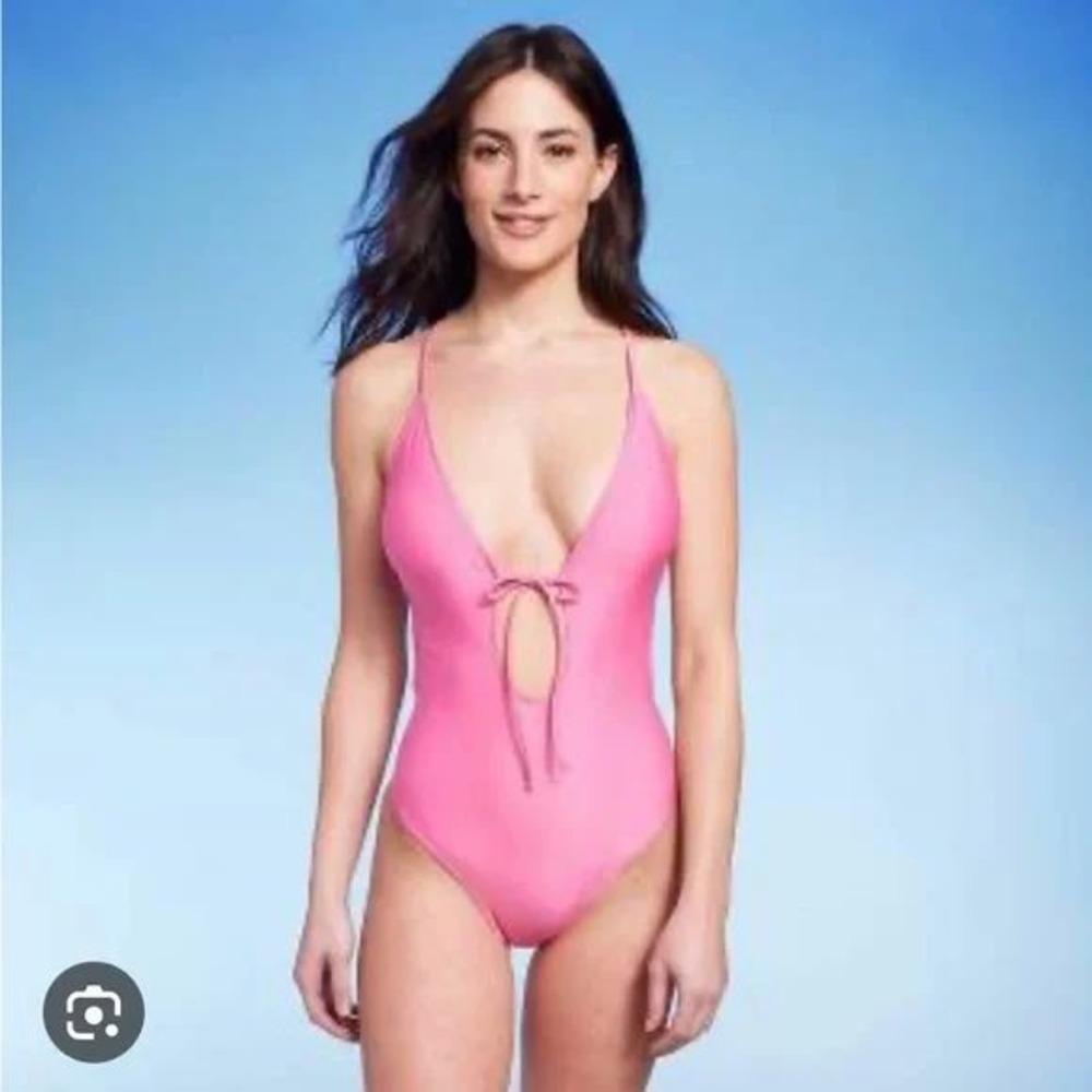 Shade and Shore Pink One Piece Swimsuit Tie Front Open Cutout S(4/6)